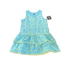NWT Tea Collection Lotus Pom Pom Ruffle Tank Baby Dress Size 18-24M